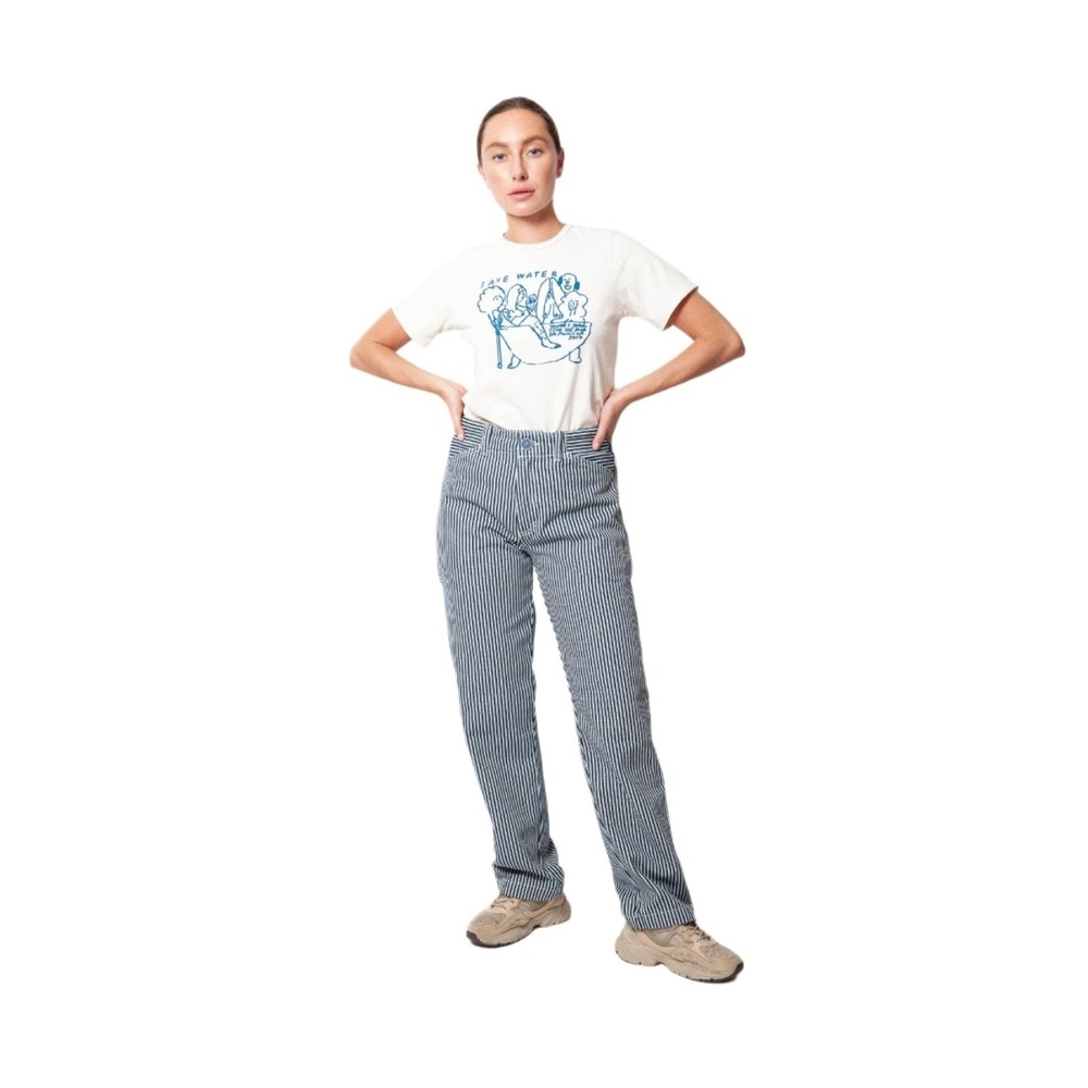 Gravel & Gold Painter Pants Conductor Hickory Stripe Sz 3 Large Blue White 32X26